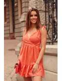 Lovely dress with an envelope neckline, coral, PR3196 - Online store - Boutique